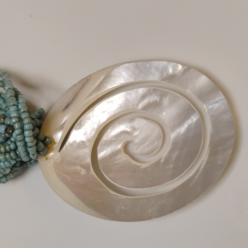 Statement Spiral Shell Pendant With Multiple Stra… - image 4
